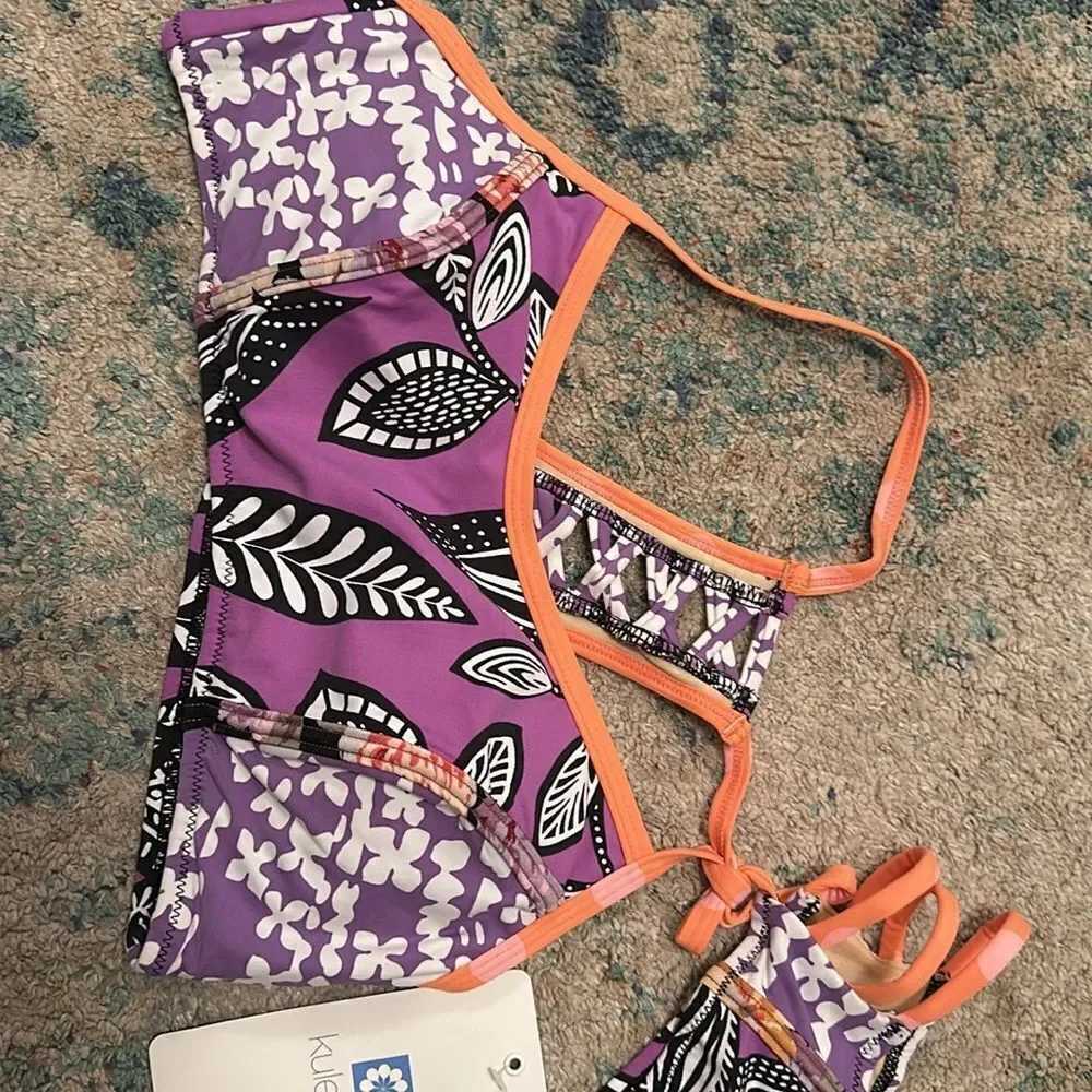 NWT Kuleana Women's Purple Leaf Print Top & Bottom Two Piece Set Size Small